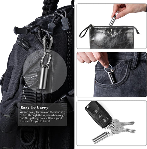 TISUR Portable Pill Cases, Metal Titanium Pill Holder Keychain Waterproof Medicine Organizer Case for Travel