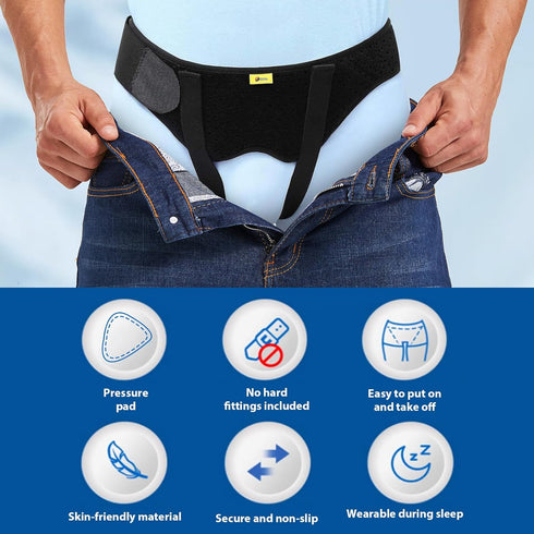 Hernia Belt for Men, Adjustable Waist Strap with 2 Removable Compression Pads, Breathable Material, Large