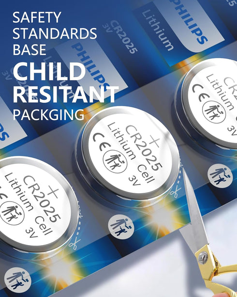 Philips CR2025 3V (20 Pack) 10-Year Packaging Lithium Coin Battery | Shelf Life, Stable Power Output, Child-Safe |