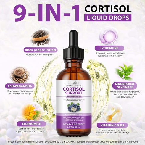 QZFICNJY 10 1 2 Fl.Oz Cortisol Supplements for Women & Men, Cortisol Reducer In Cortisol Detox Liquid Drops