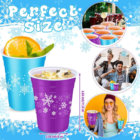 Jingmore 60 Frozen 16oz Pieces Snowflakes Plastic Cups Disposable Winter Snowflake Beverage Drinking Cups for Birthday