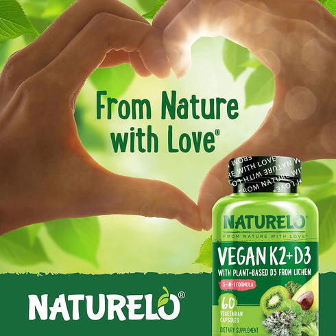 NATURELO Vitamin D3 K2 - Vegan Supplement for Immune System, Bone Support, 60 Capsules, Non-GMO