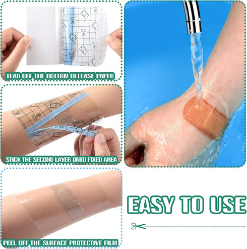 Nuanchu 50 Pcs Transparent Stretch Waterproof PU Film Bandages, Tattoo Bandage Wound Dressing Skin Cover