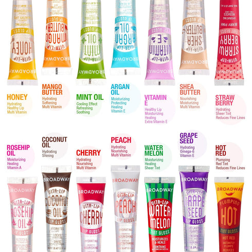 Ruby Kisses Broadway Vita-Lip Clear Lip Gloss, 12 Pack with Rosehip Oil, Ultra-Hydrating Formula, High-Shine Non-Sticky