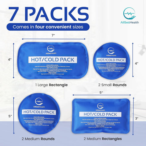 Reusable Ice Packs, Convenient Hot and Cold Packs for Injuries, 7 Piece Flexible Ice Packs in Multiple Shapes