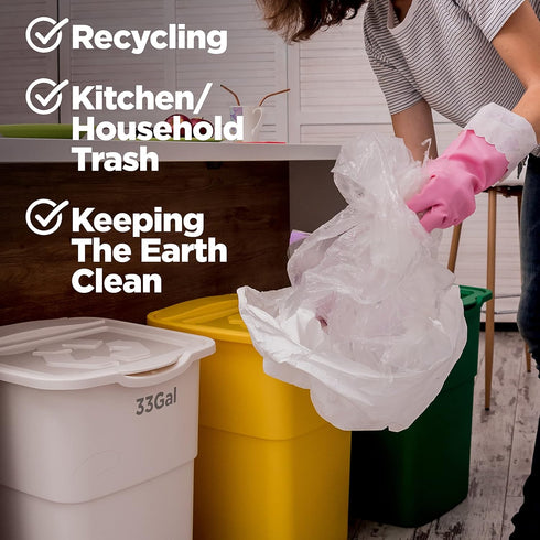 33 Gallon Trash Bags, Clear, 33 x 39”, 100 COUNT, Outdoor Industrial Garbage Can Liner