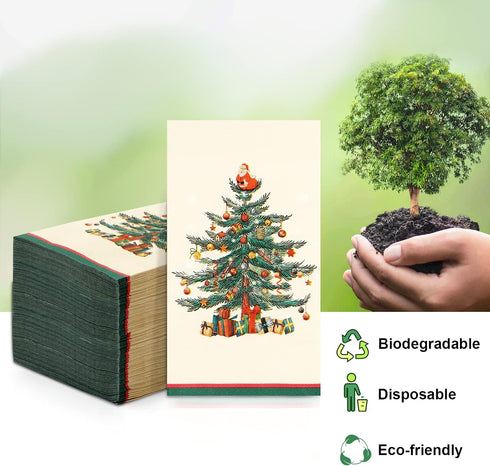 Homlouue 100 3 PCS Christmas Napkins Disposable, Ply Paper Christmas Tree Napkins, Decorative Napkin for Bathroom Home