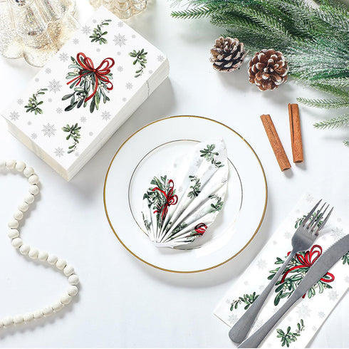 Janlaugh 100 3 Pcs Chriatmas Mistletoe Ply Disposable Napkins Hand Towels for Bathroom Paper Napkins Guest Decorative