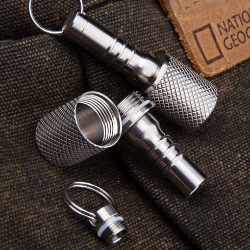 Keychain Pill Holder, Titanium Pill Case Small Organizer, Waterproof Pill Box, EDC Pill Container Metal Tube for