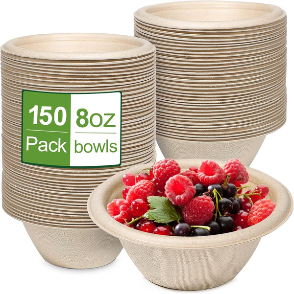 8oz Small Paper Bowls Disposable, 150 Pack Compostable Heavy Duty Bowls for Ice Cream, Desserts, Soup, Snack