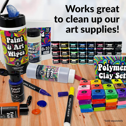 Paint & Art Wipes, Heavy Duty Cleaner for Epoxy Glue Stains, Latex, Acrylic on Plastic, Metal, Wood Surfaces (50 Pcs)