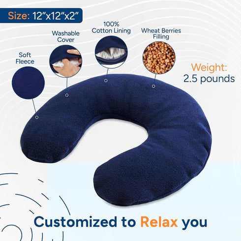SunnyBay Microwave Heating Pad, Microwavable Heated Neck Pillow for Moist Hot Therapy, Navy Blue, 12"X12"X2", 2.5 lbs