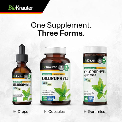 Gummies 90 Gummies, 45 BIO KRAUTER Chlorophyll for Body Odor & Detox Support - Vegan Chlorophyll Supplements for Women