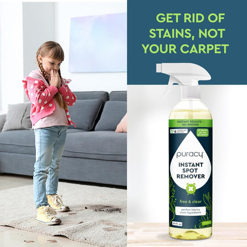 Puracy Stain Remover - Cleaning Spray, Clothes Stain Remover for Clothes, Laundry Stain Remover Spray for Clothes, Travel Stain Remover, Oil Stain Remover - Natural Spot Cleaner - Free&Clear 25oz