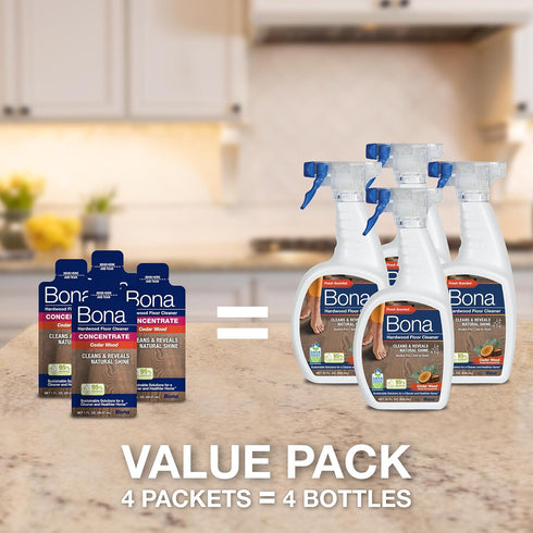 Bona Hardwood Floor Cleaner Concentrate, Cedar Wood Scent, 1 fl oz, Pack of 4 (Makes 128 fl oz)