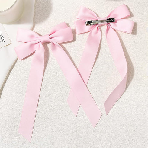 Silky Satin Hair Bows and Ribbons, 2PCS Pink Alligator Clips for Ponytail Holders, Hair Accessories for Women