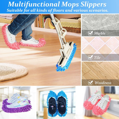 6 Pcs Shoes Cover Duster: Reusable Microfiber Dust Mops, Multi-Purpose Floor Cleaning Slippers for Home and Office