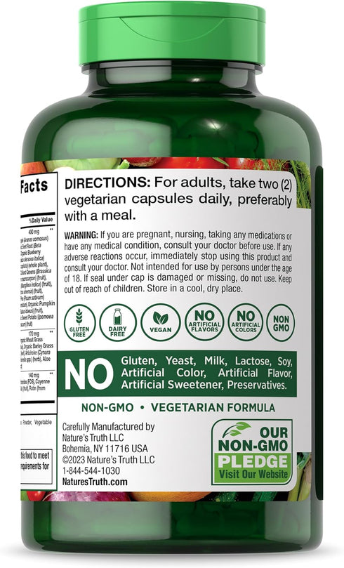 Nature's Truth Fruit and Veggies Supplement | 200 Vegetarian Capsules | 20+ Fruits & Vegetables | Non-GMO, Gluten Free,