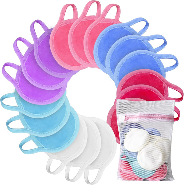 Reusable Makeup Remover Pads, 18 Packs Microfiber Face Cloth with Washable Laundry Bag for Women Gifts
