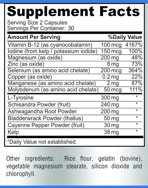 Thyroid Support with Iodine - Metabolism & Energy Booster, Increase Focus - Premium Non-GMO Thyroid Supplement (60