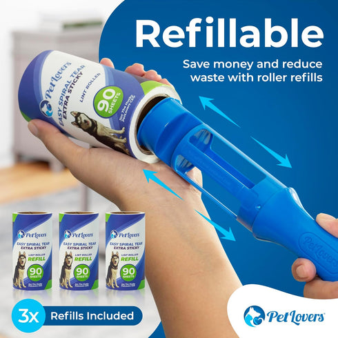 PetLovers Extra Sticky Lint Roller, Mega Value Set of 450 Sheets for Pet Hair Removal, 5 Pack