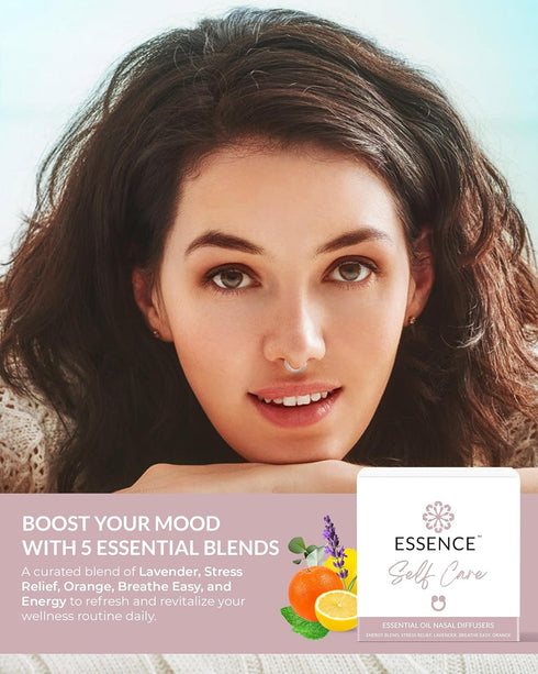 Pack Essence Nasal Diffuser Self Care Bundle Essential Oil Silicone Nose Rings for Stress, Energy & Mental Clarity