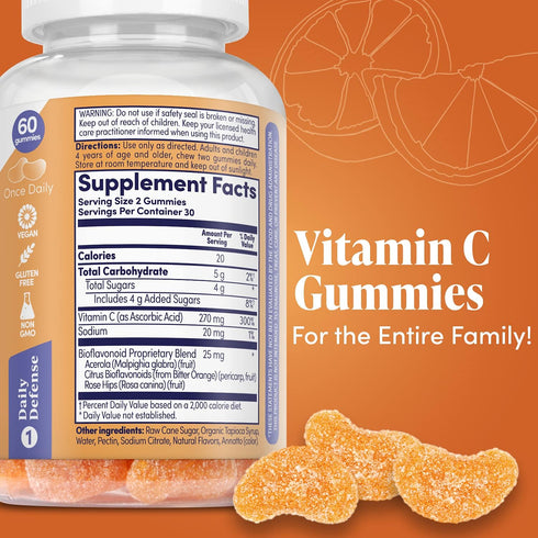 Zand Orange C Gummies | Immune Support for Adults & Kids with Vitamin C, Acerola & Rose HIPS | 60ct, 30 Serv.