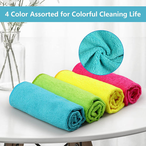 HOMEXCEL Microfiber Cleaning Cloth - 24Pack Cleaning Rag, 11.5"X11.5" Assorted Colors (Green/Blue/Yellow/Pink)