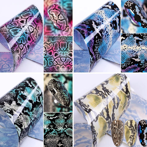 Snake Skin Nail Transfer Foil Sticker Art Supplies, Python & Starry Sky Designs, 10 Pcs Holographic Nail Foil