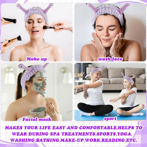 Sibba Face Wash Headband - Purple Snail Headband, Cute Cartoon Coral Fleece for Makeup & Skincare
