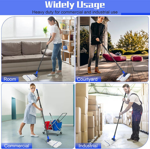 Commercial Heavy Duty Cotton Mop, Looped-End String Wet Mop for Floor Cleaning with Long Handle