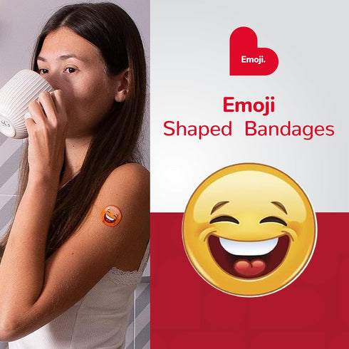 BioSwiss Emoji Shaped Bandages - Fun Self Adhesive Latex Free Sterile Wound Care for Kids, 50 Count First Aid Kit