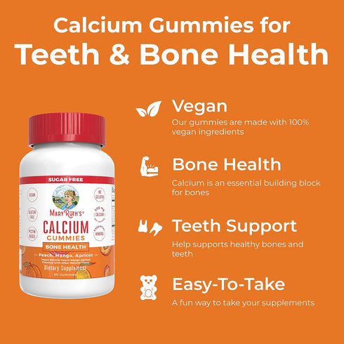 MaryRuth Organics Calcium Supplement | Sugar Free Calcium Gummies for Strong Bones, 60 Count
