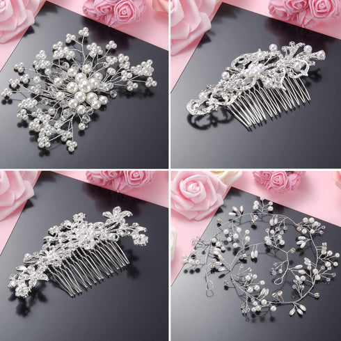Maitys 44 Pieces Wedding Hair Accessories, Faux Pearl Crystal Comb Clips for Bride Bridesmaid