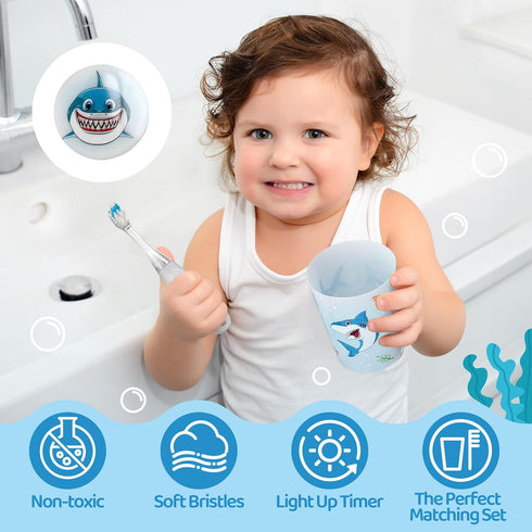 Lily's Home Kids Flashing Timer Toothbrush | Soft Bristles, Light-Up Brushing for Children - Shark Design