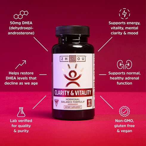 Zhou Clarity and Vitality 50 mg - Hormonal Balance Formula for Women & Men, Healthy Aging, Non-GMO, Vegan (60 Capsules)