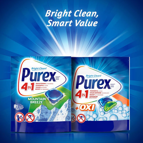 Purex 4-in-1 Laundry Detergent Pacs, Mountain Breeze, 58 Count