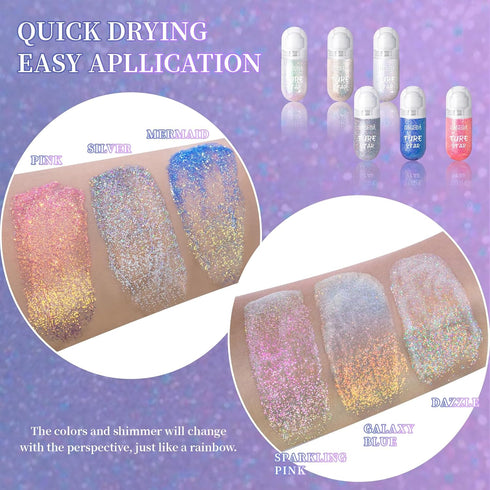 DAGEDA Body Glitter Gel, Roll-on Face Glitter for Mermaid Makeup, Holographic Hair Glitter Gel for Rave Party (Pink)