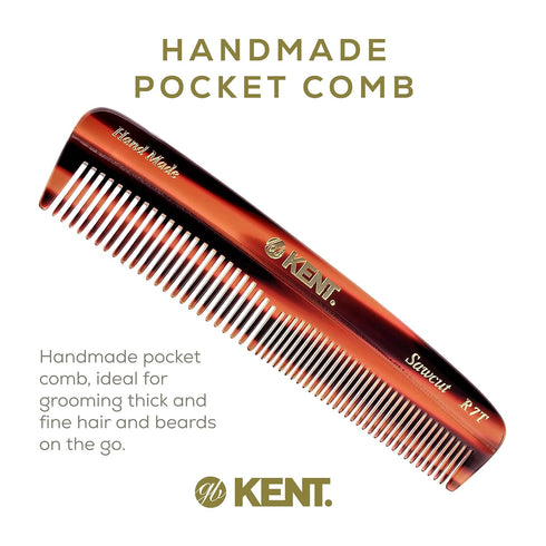 Kent R7T Double Tooth Hair Pocket Comb, Small Fine/Wide Tooth for Hair, Beard, Mustache, Handmade in England