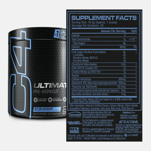 Cellucor C4 Ultimate Pre Workout Powder ICY Blue Razz, Sugar Free Energy Supplement, 20 Servings