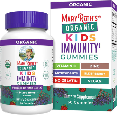 MaryRuth Organics Kids Immune Support Gummies | 60 Count | Vegan, Non-GMO, Gluten Free | Vitamin C, Zinc, Elderberry