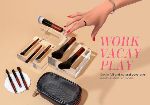 Cosme 9 FLAWLESS FACE MINI Makeup Brush Set, Foundation, Eyeshadow, Blush, Contour, and Powder Brushes with Case