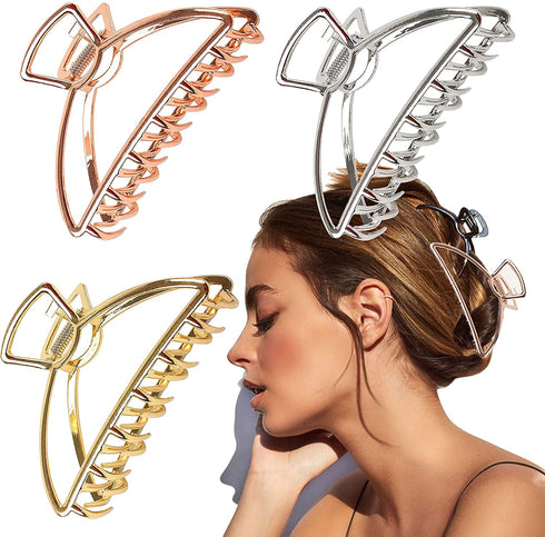 VinBee 3 PACK Large Metal Hair Claw Clips, Hair Catch Barrette Jaw Clamp for Women (4.13 inch)