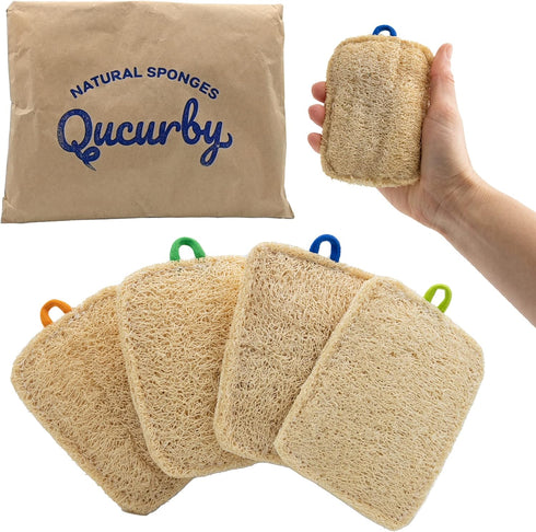 All Natural Loofah Kitchen Sponge, 4 Pack, Eco-Friendly and Compostable Sponges for Dishes