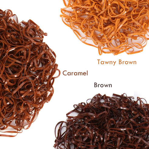 Hoyols Hair Ties Elastic Rubber Bands for Ponytail Braid Holder for Kids, Girls, Women in Brown, Silver, Gold Color,