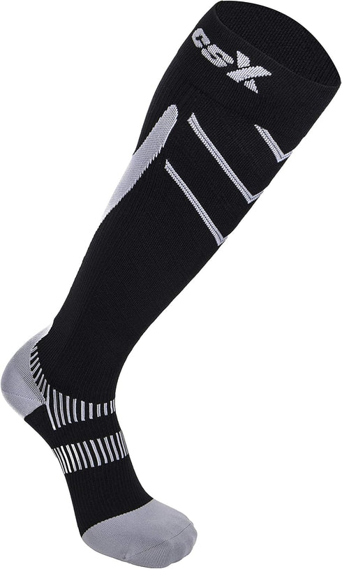 CSX 20-30 mmHg Compression Socks for Men and Women, Knee High, Silver on Black, Medium, Athletic Sport Fit