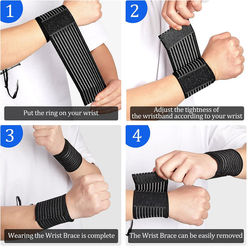 Sumind 4 Pieces Wrist Brace Bands, Adjustable Compression Strap for Carpal Tunnel, Black