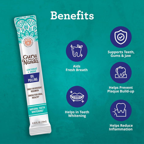 GuruNanda Oil Pulling Travel Sachets (Mickey D), 100% Pure Coconut & 7 Essential Oils, 7 Pack for Oral Health