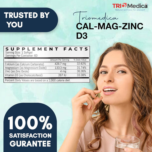 Cal-Mag-Zinc D3 Dietary Supplement, 60 Softgels, Immune, Bones & Teeth Support, Non-GMO, Vegan, Gluten Free