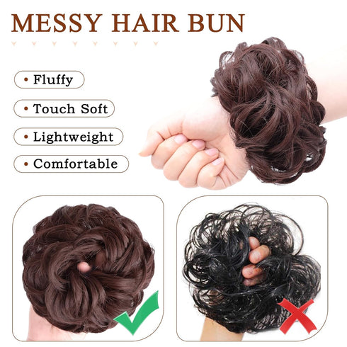 MORICA Messy Hair Bun Hair Scrunchies Extension - Curly Wavy Synthetic Chignon Hairpieces for Women (33# Dark Auburn)